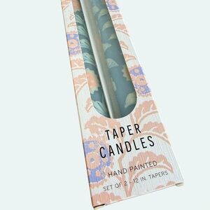 NEW Anthropologie Handpainted Taper Candles Set of 2 Blue Pink Botanical NWT